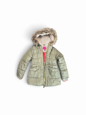 London Fog Olive Green Puffer Jacket with Salmon Pink Lining